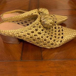 Ulla Johnson Paloma gold leather woven mules
